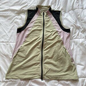 SOMA‎ Jacket Vest Stretch Womens Size Medium Green Purple Short Sleeve Full Zip